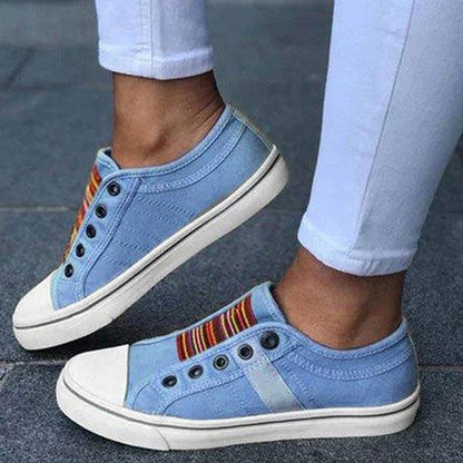 Women's Striped Canvas Sneakers Casual Comfortable Everyday Trainers