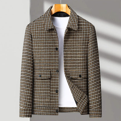 Men's Houndstooth Tailored Jacket Button-Front Structured Smart Casual Workwear