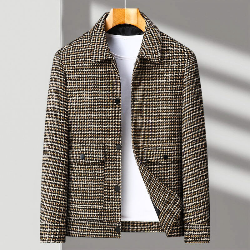 Men's Houndstooth Tailored Jacket Button-Front Structured Smart Casual Workwear