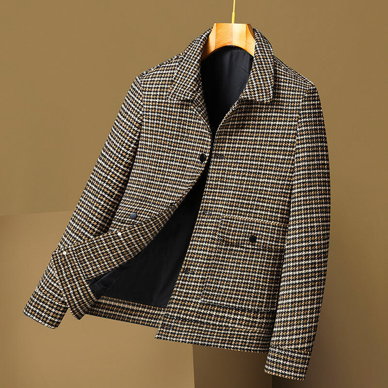 Men's Houndstooth Tailored Jacket Button-Front Structured Smart Casual Workwear