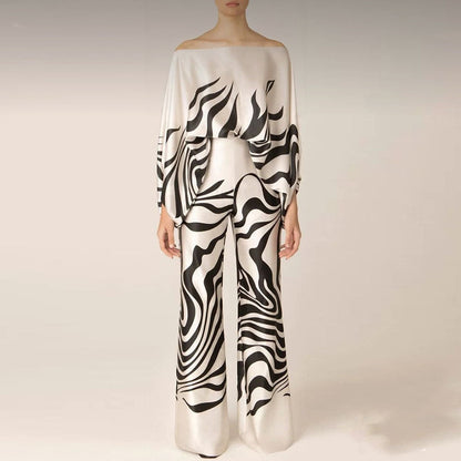 Women's Off-Shoulder Printed Top and Wide-Leg Pants Set
