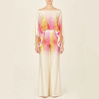 Women's Off-Shoulder Printed Top and Wide-Leg Pants Set
