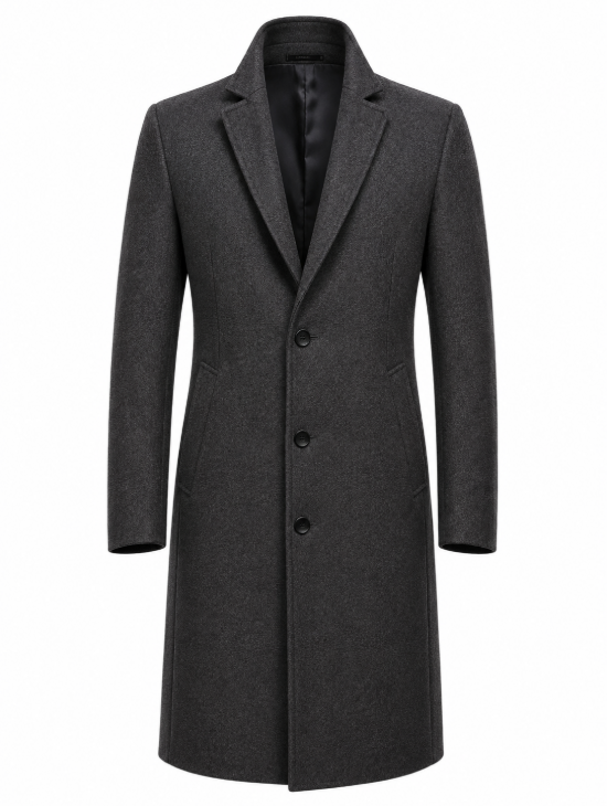 Men's Winter Coat Classic Structured Formal Casual Everyday Charcoal