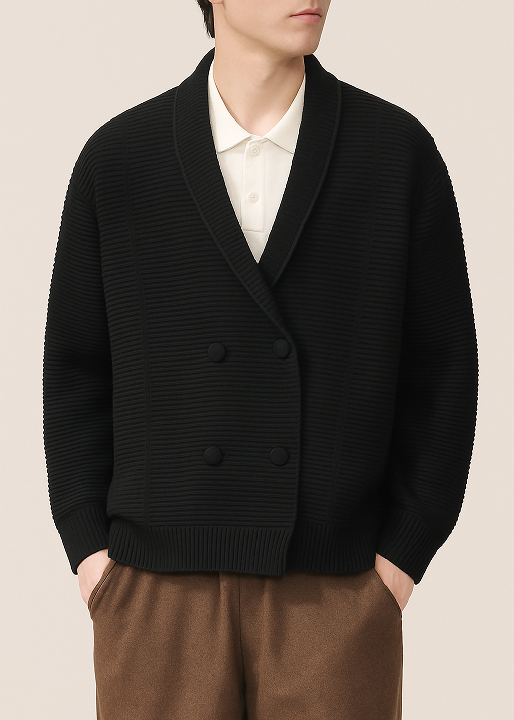 Men's Double-Breasted Cardigan Shawl Collar Knit Smart Casual