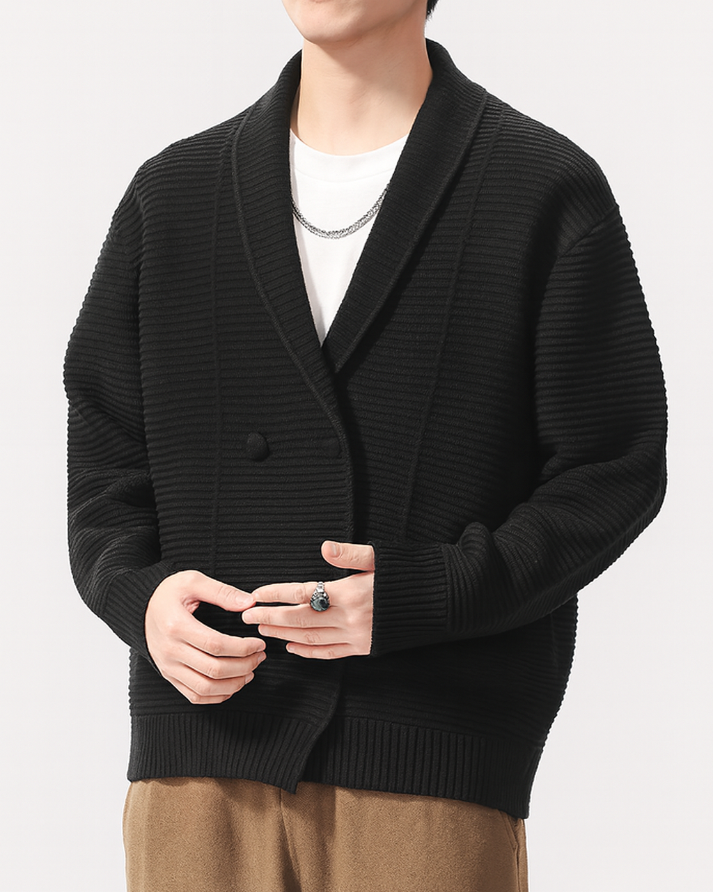 Men's Double-Breasted Cardigan Shawl Collar Knit Smart Casual