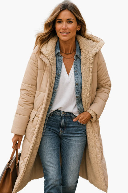 Women's Warm Hooded Winter Longline Puffer Jacket Quilted Coat