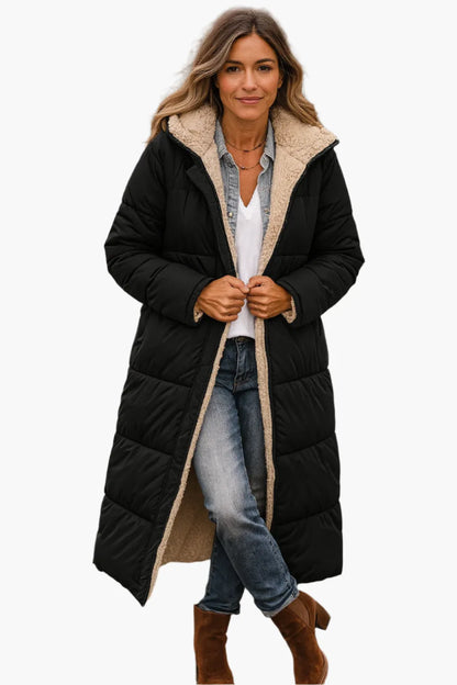 Women's Warm Hooded Winter Longline Puffer Jacket Quilted Coat