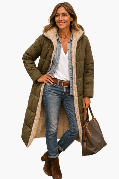 Women's Warm Hooded Winter Longline Puffer Jacket Quilted Coat