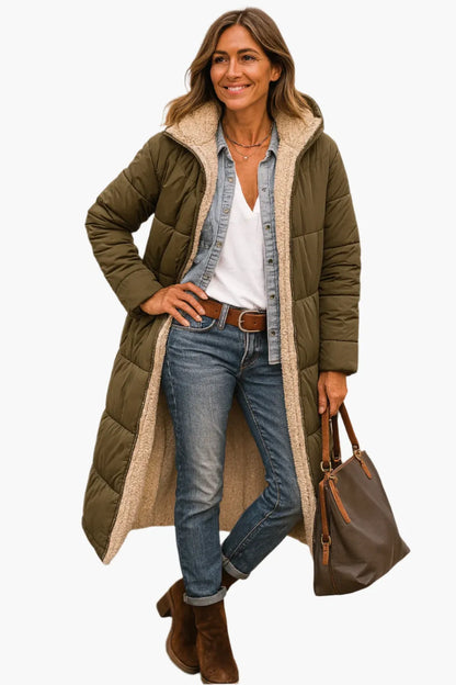 Women's Warm Hooded Winter Longline Puffer Jacket Quilted Coat