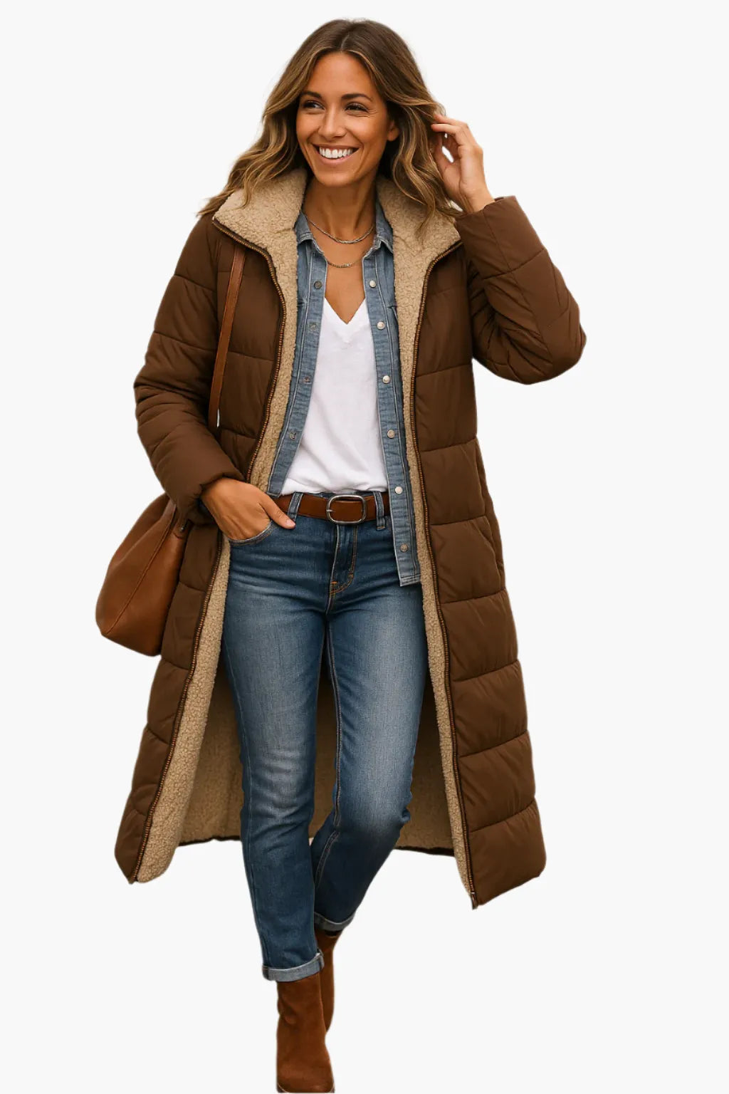 Women's Warm Hooded Winter Longline Puffer Jacket Quilted Coat