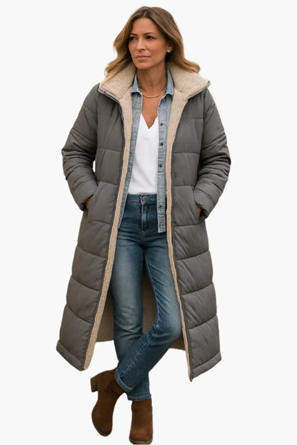 Women's Warm Hooded Winter Longline Puffer Jacket Quilted Coat