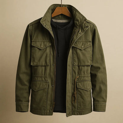 Men's Military Field Jacket Stand Collar Multi-Pocket Casual Utility Wear