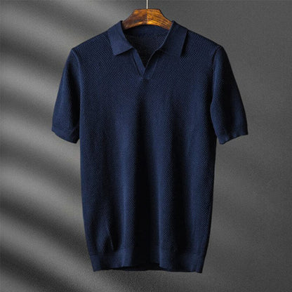 Men's Polo Shirt Short Sleeve Knit V-Notch Collar Waffle Texture Smart Casual