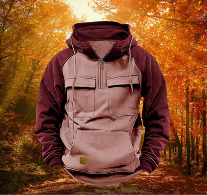 Hoodie Men's Multifunctional Winter Fleece Colour Block Urban Outdoor Casual Pullover