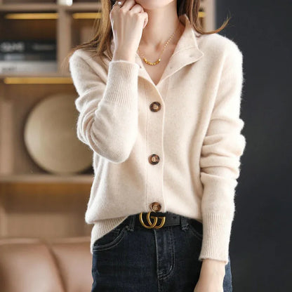 Women's Buttoned Cardigan Sweater Soft Knit Beige Black Khaki Minimalist Relaxed Fit Ladies Knitwear Casual Everyday Layering Autumn Winter Warm