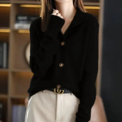 Women's Buttoned Cardigan Sweater Soft Knit Beige Black Khaki Minimalist Relaxed Fit Ladies Knitwear Casual Everyday Layering Autumn Winter Warm