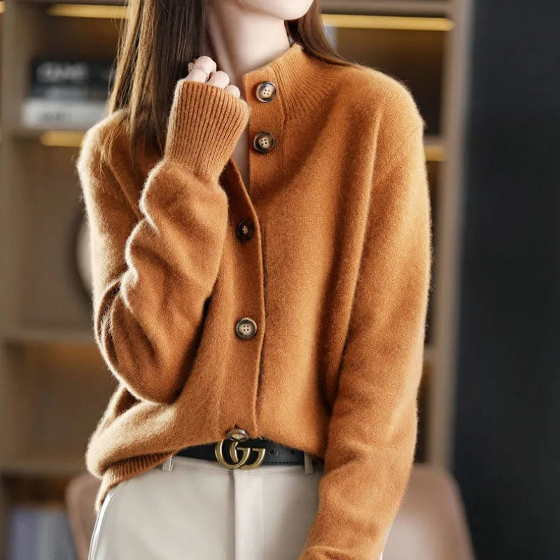 Women's Buttoned Cardigan Sweater Soft Knit Beige Black Khaki Minimalist Relaxed Fit Ladies Knitwear Casual Everyday Layering Autumn Winter Warm