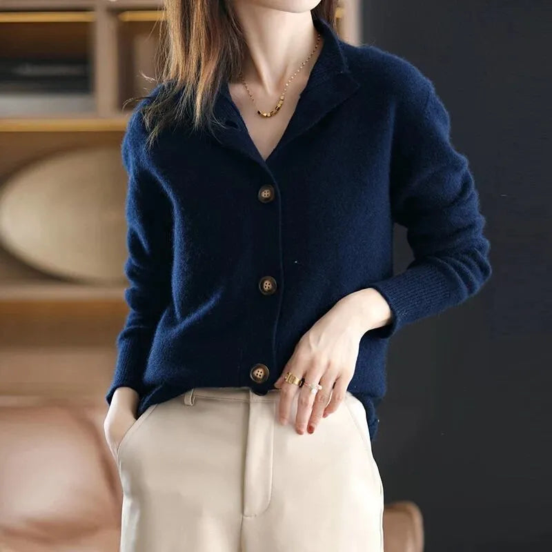 Women's Buttoned Cardigan Sweater Soft Knit Beige Black Khaki Minimalist Relaxed Fit Ladies Knitwear Casual Everyday Layering Autumn Winter Warm