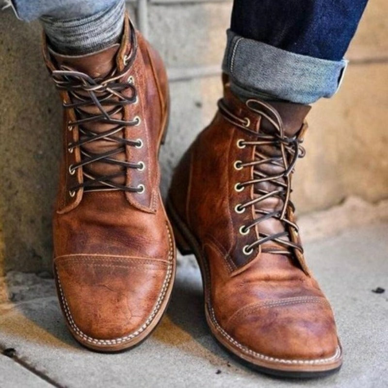 Men's Lace Up Ankle Boots Smart Casual Everyday Black Leather