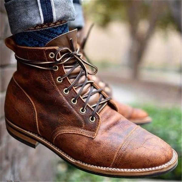 Men's Lace Up Ankle Boots Smart Casual Everyday Black Leather