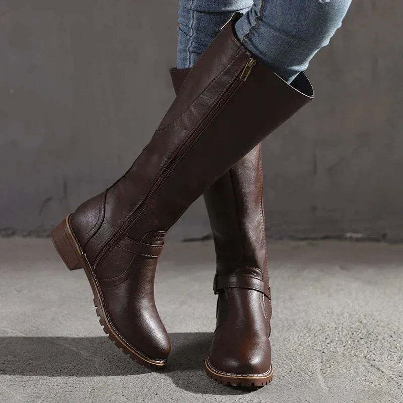 Women's Leather Boots Elegant Comfortable Zipper Non-Slip Sole