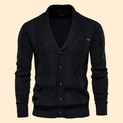 Men's Cable Knit Cardigan Shawl Collar Button Front Slim Fit