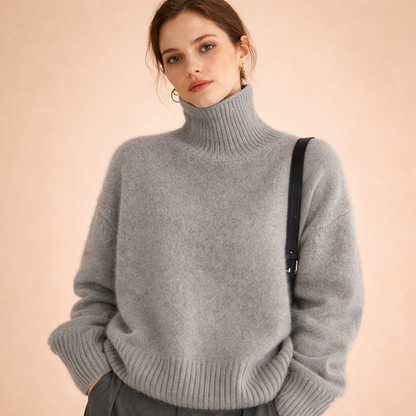 Women's Cashmere Turtleneck Sweater Soft Warm Khaki Elegant