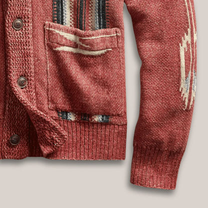 Men's Button Front Cardigan Shawl Collar Geometric Pattern Long Sleeve Knit