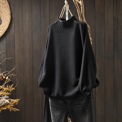 Women's Relaxed Fit Waffle Sweater Wool Cotton Blend Warm Knit Top Casual Winter Jumper Cosy Everyday Pullover Multicolour S-XXL