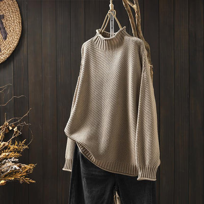 Women's Relaxed Fit Waffle Sweater Wool Cotton Blend Warm Knit Top Casual Winter Jumper Cosy Everyday Pullover Multicolour S-XXL