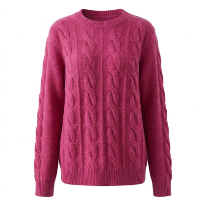 Cable Knit Wool Cashmere Sweater Crew Neck Warm Winter Pullover