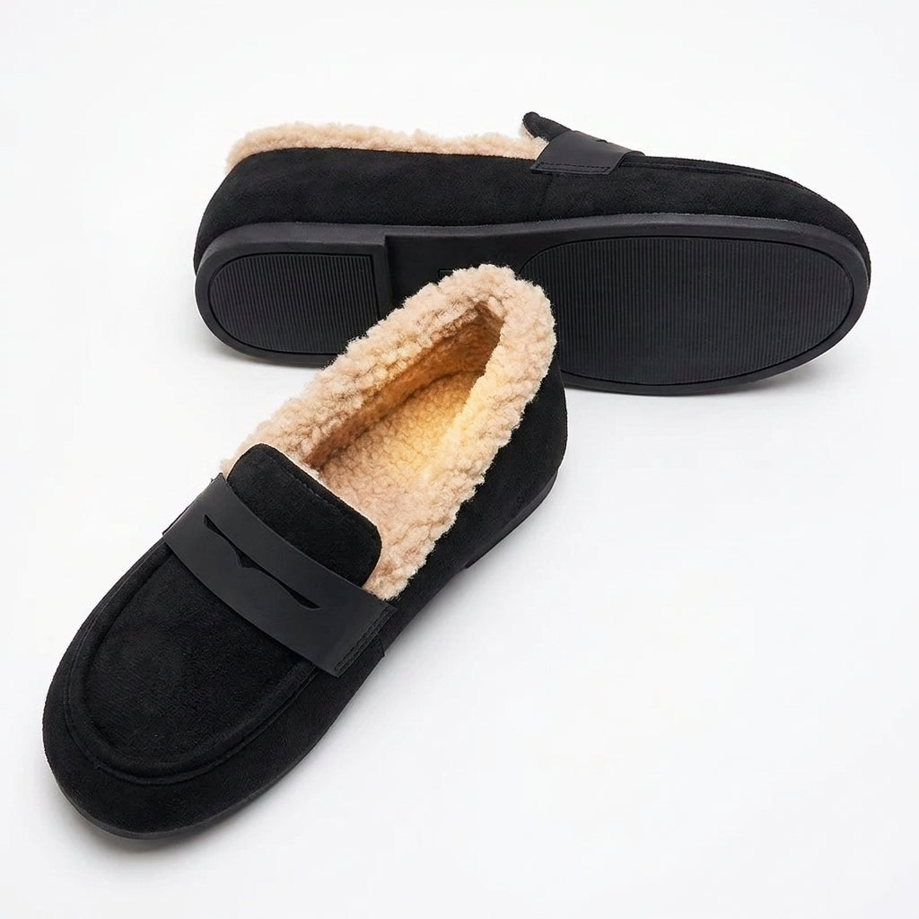 Fleece Loafers Women Cosy Slip On Shoes Warm Indoor Casual Cream