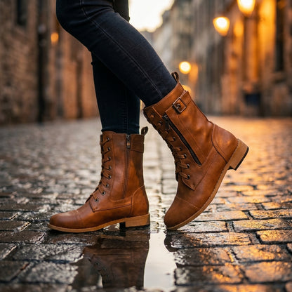 Leather Ankle Boots Glossy Finish Women's Elegant Formal Casual Dress Shoes