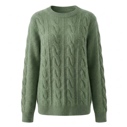 Cable Knit Wool Cashmere Sweater Crew Neck Warm Winter Pullover