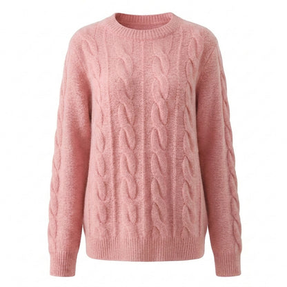 Cable Knit Wool Cashmere Sweater Crew Neck Warm Winter Pullover