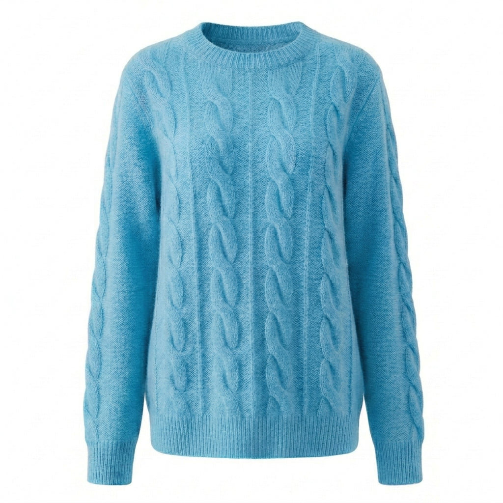 Cable Knit Wool Cashmere Sweater Crew Neck Warm Winter Pullover