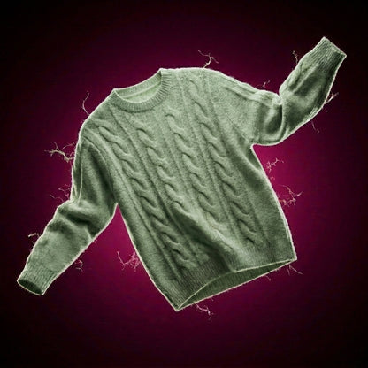 Cable Knit Wool Cashmere Sweater Crew Neck Warm Winter Pullover
