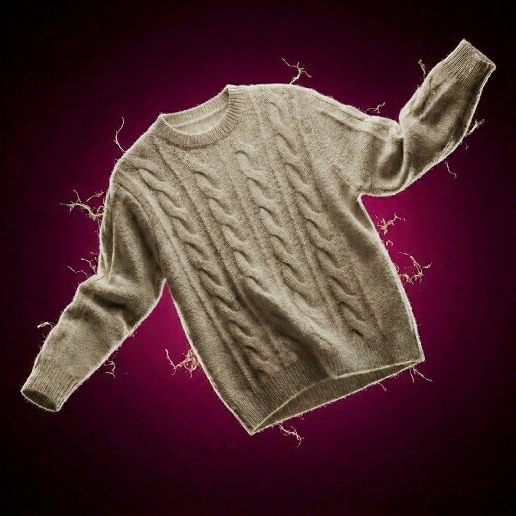 Cable Knit Wool Cashmere Sweater Crew Neck Warm Winter Pullover