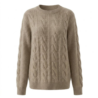 Cable Knit Wool Cashmere Sweater Crew Neck Warm Winter Pullover