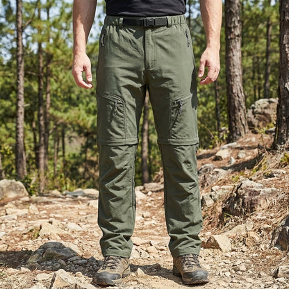 Men's Convertible Zip-Off Hiking Pants Elastic Waistband Multi-Pocket