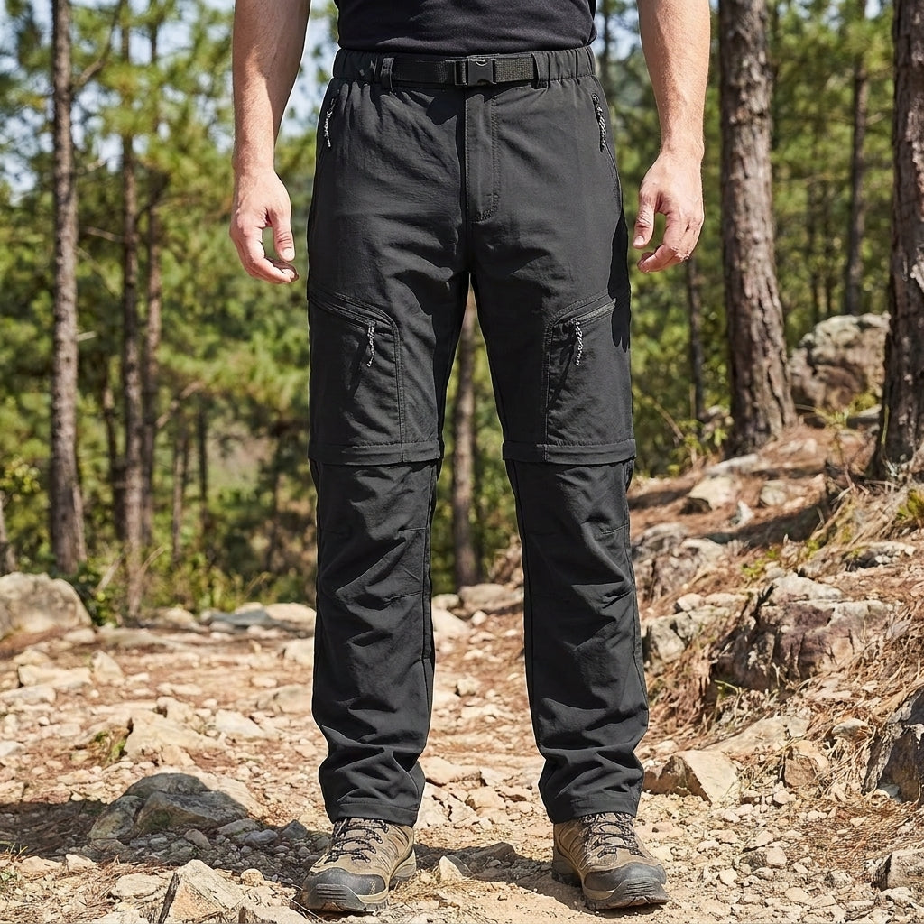 Men's Convertible Zip-Off Hiking Pants Elastic Waistband Multi-Pocket
