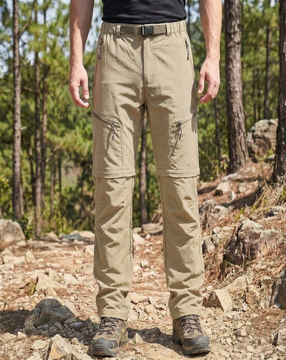 Men's Convertible Zip-Off Hiking Pants Elastic Waistband Multi-Pocket