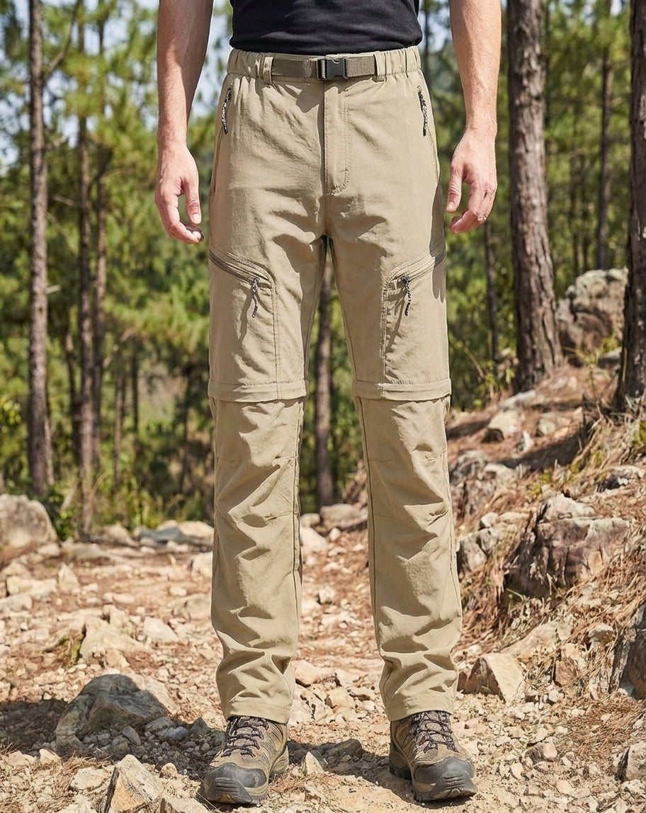 Men's Convertible Zip-Off Hiking Pants Elastic Waistband Multi-Pocket