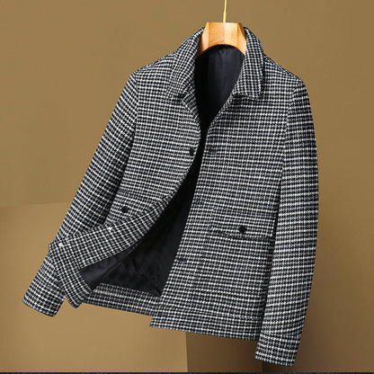 Men's Houndstooth Tailored Jacket Button-Front Structured Smart Casual Workwear