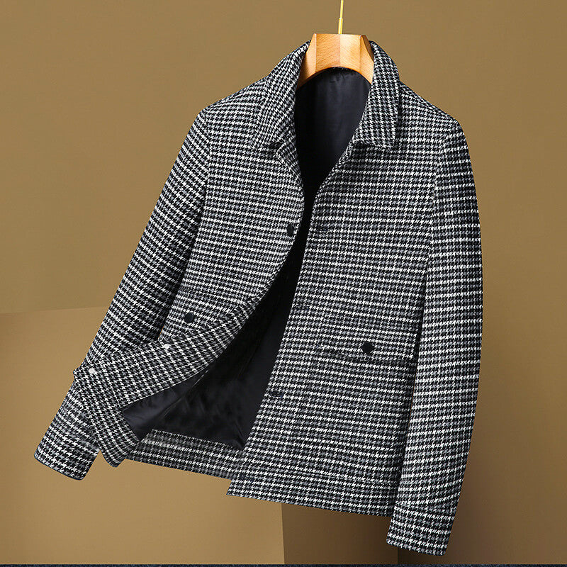 Men's Houndstooth Tailored Jacket Button-Front Structured Smart Casual Workwear