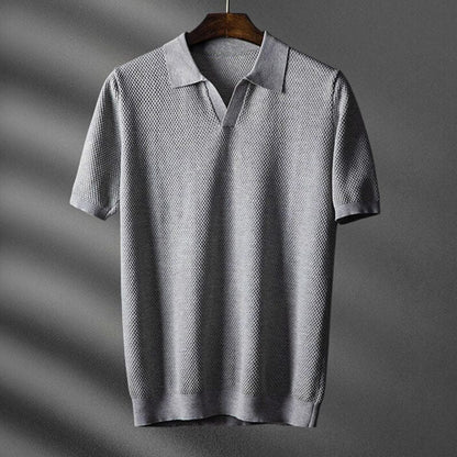 Men's Polo Shirt Short Sleeve Knit V-Notch Collar Waffle Texture Smart Casual