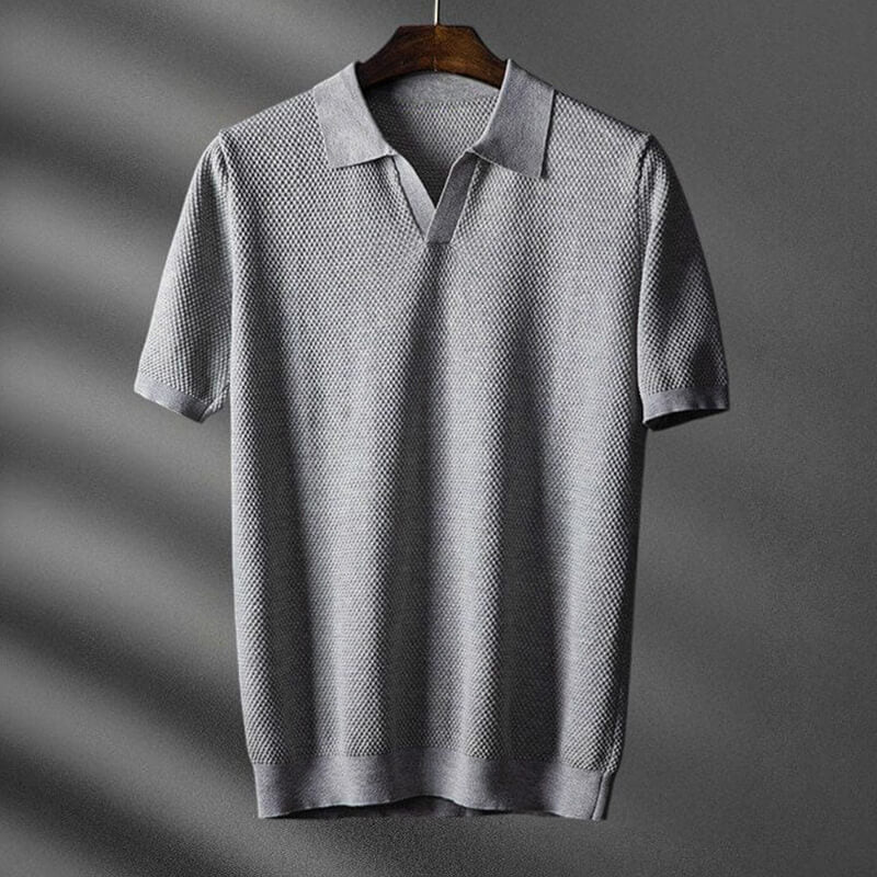 Men's Polo Shirt Short Sleeve Knit V-Notch Collar Waffle Texture Smart Casual