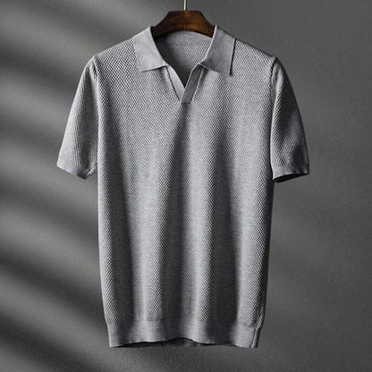 Men's Polo Shirt Short Sleeve Knit V-Notch Collar Waffle Texture Smart Casual