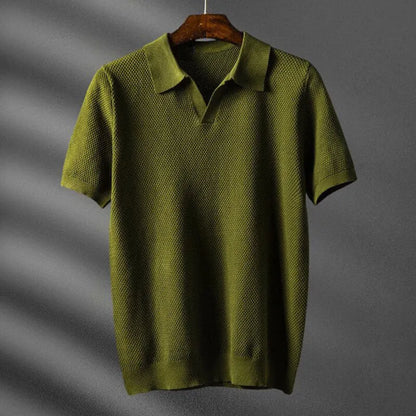 Men's Polo Shirt Short Sleeve Knit V-Notch Collar Waffle Texture Smart Casual