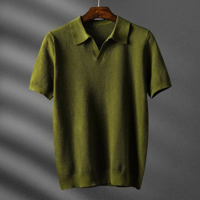 Men's Polo Shirt Short Sleeve Knit V-Notch Collar Waffle Texture Smart Casual
